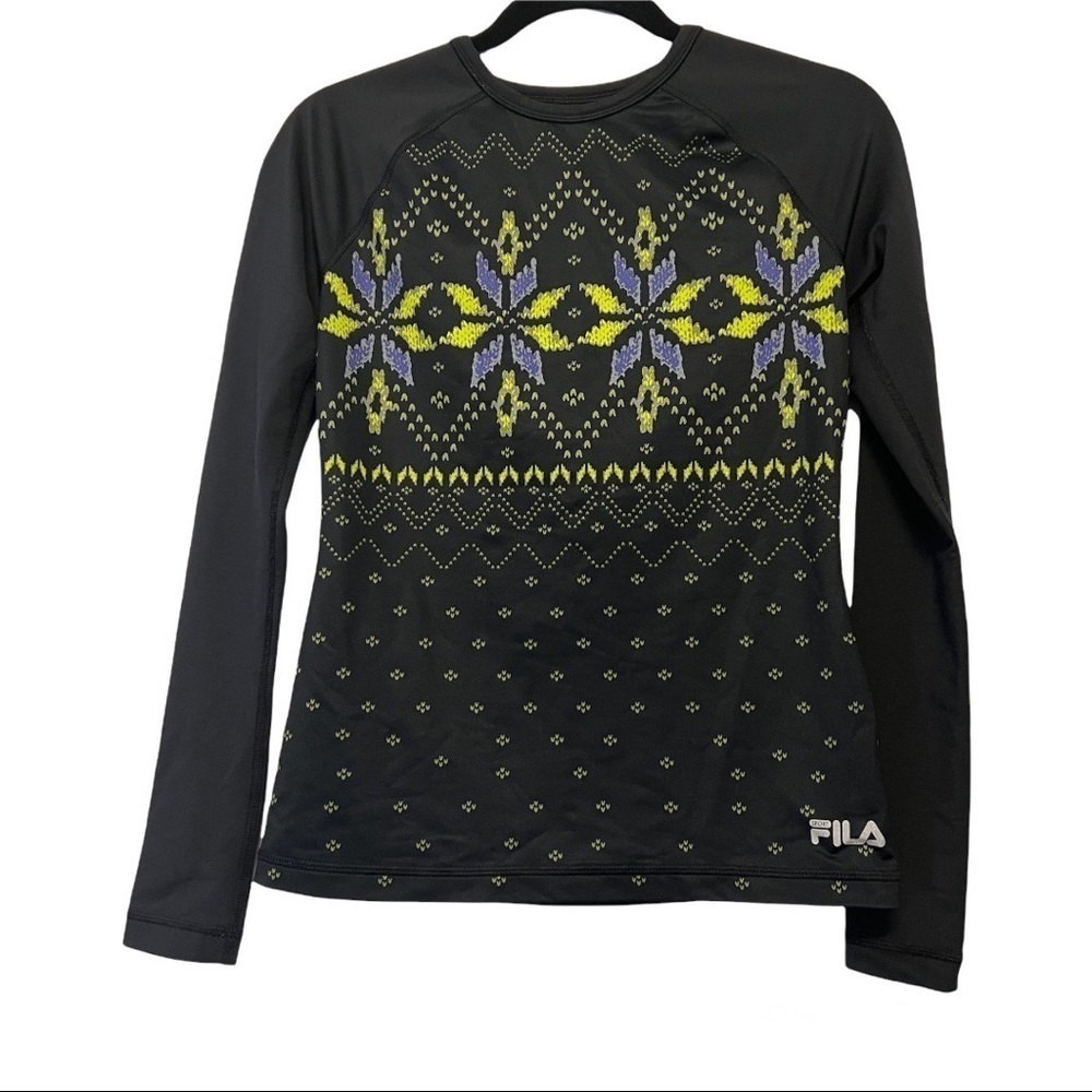 Fila Black Blue & Yellow Sweater Design Long Sleeve Fitted Shirt